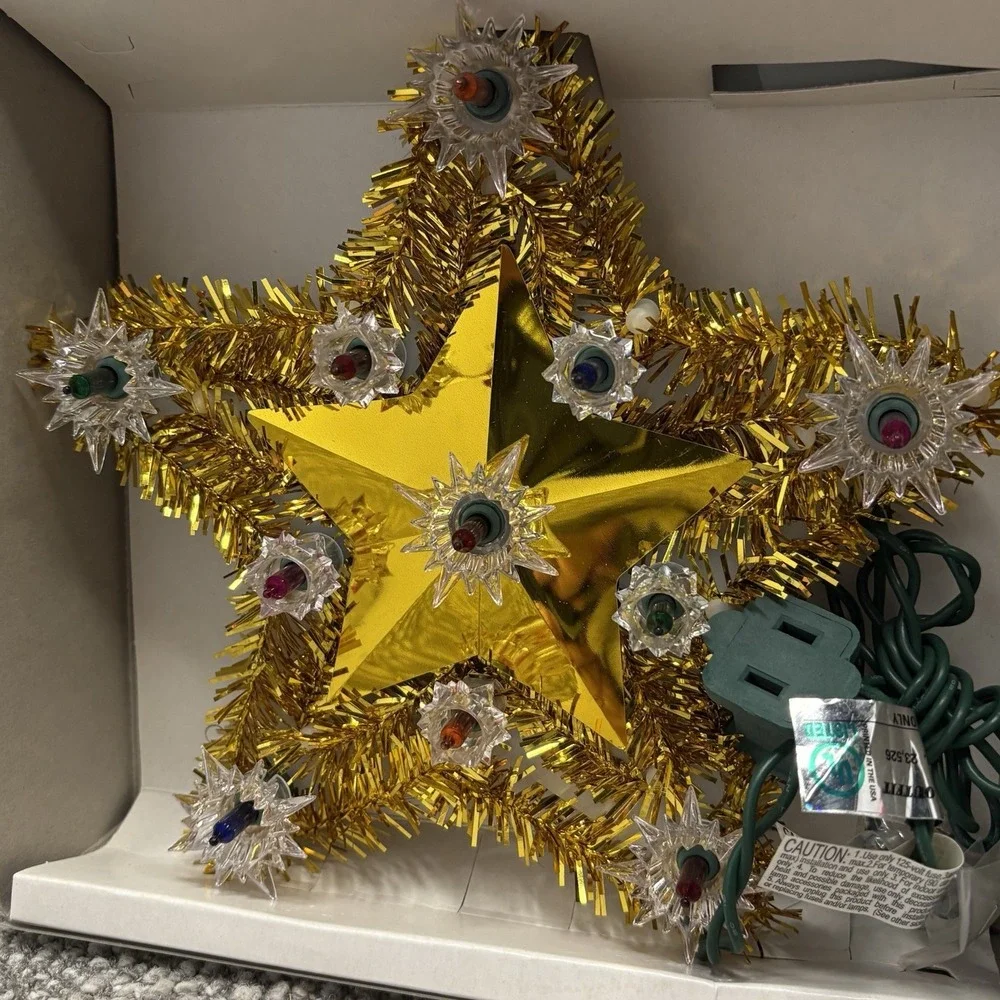 Christmas‎ Tree Topper Light Up Star VTG Merry Bright 7 Inches Star Tested Works
